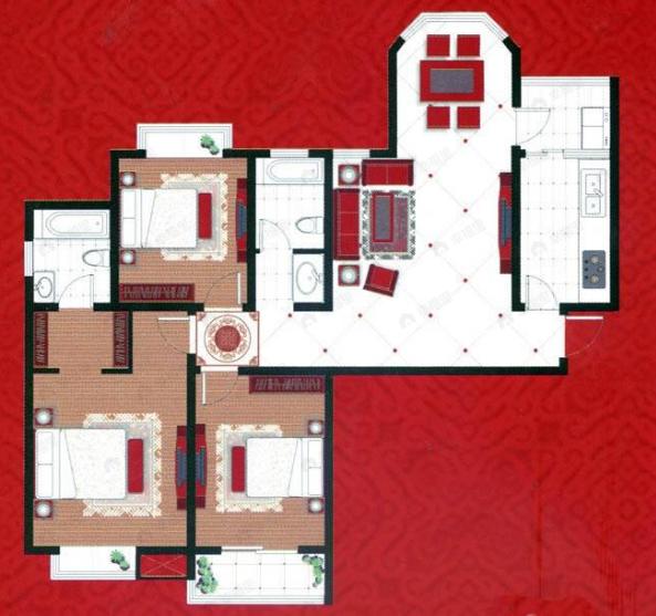 忆江南3室2厅2卫户型图
