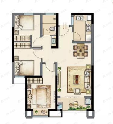 海投白鹭湾3室2厅1卫户型图
