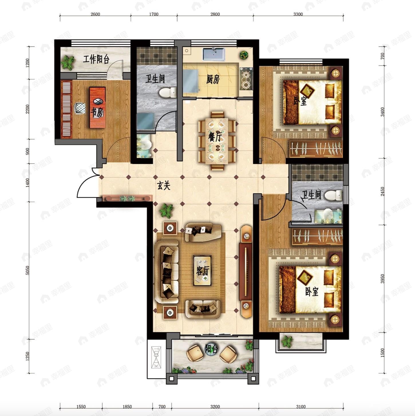 润泽佳苑3室2厅2卫户型图