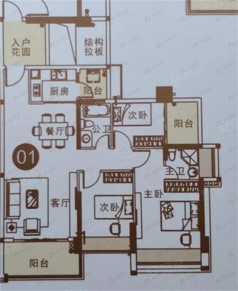 3室2厅2卫建面107平南户型图
