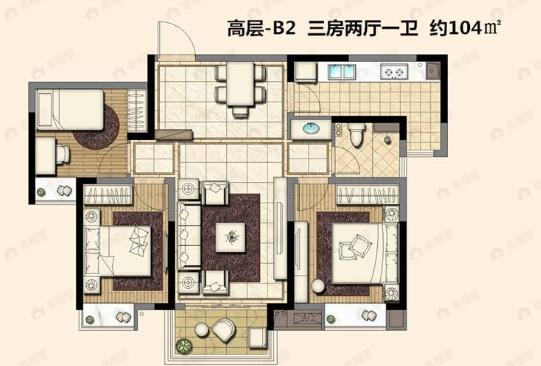 喜之郎丽湖湾3室2厅1卫户型图