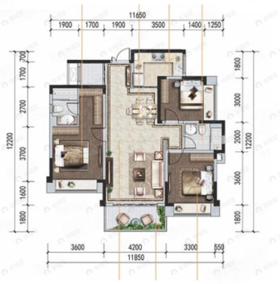 佳乐云锦阁3室2厅2卫户型图