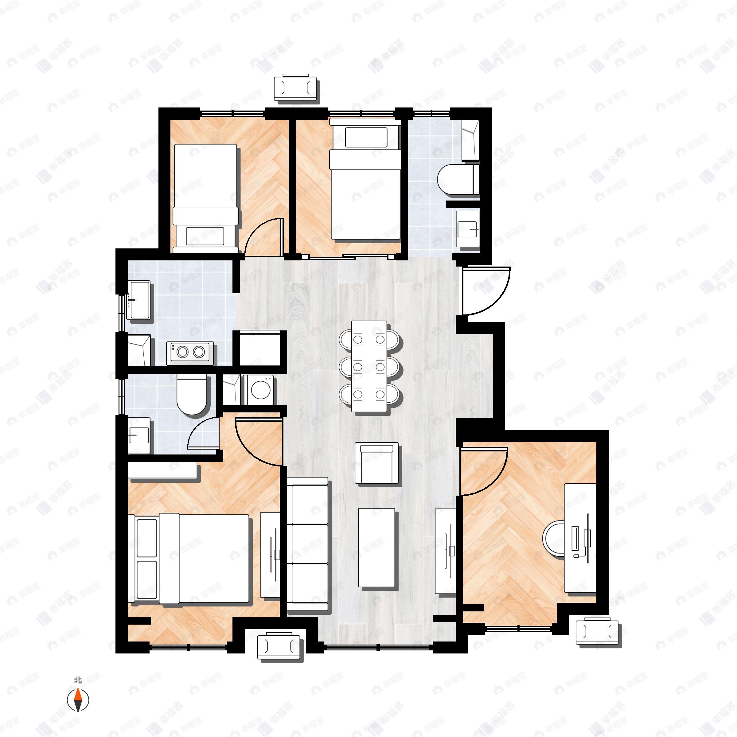 4室2厅2卫建面121平户型图