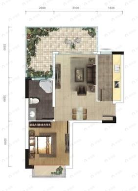 花水湾水云岛1室2厅1卫户型图