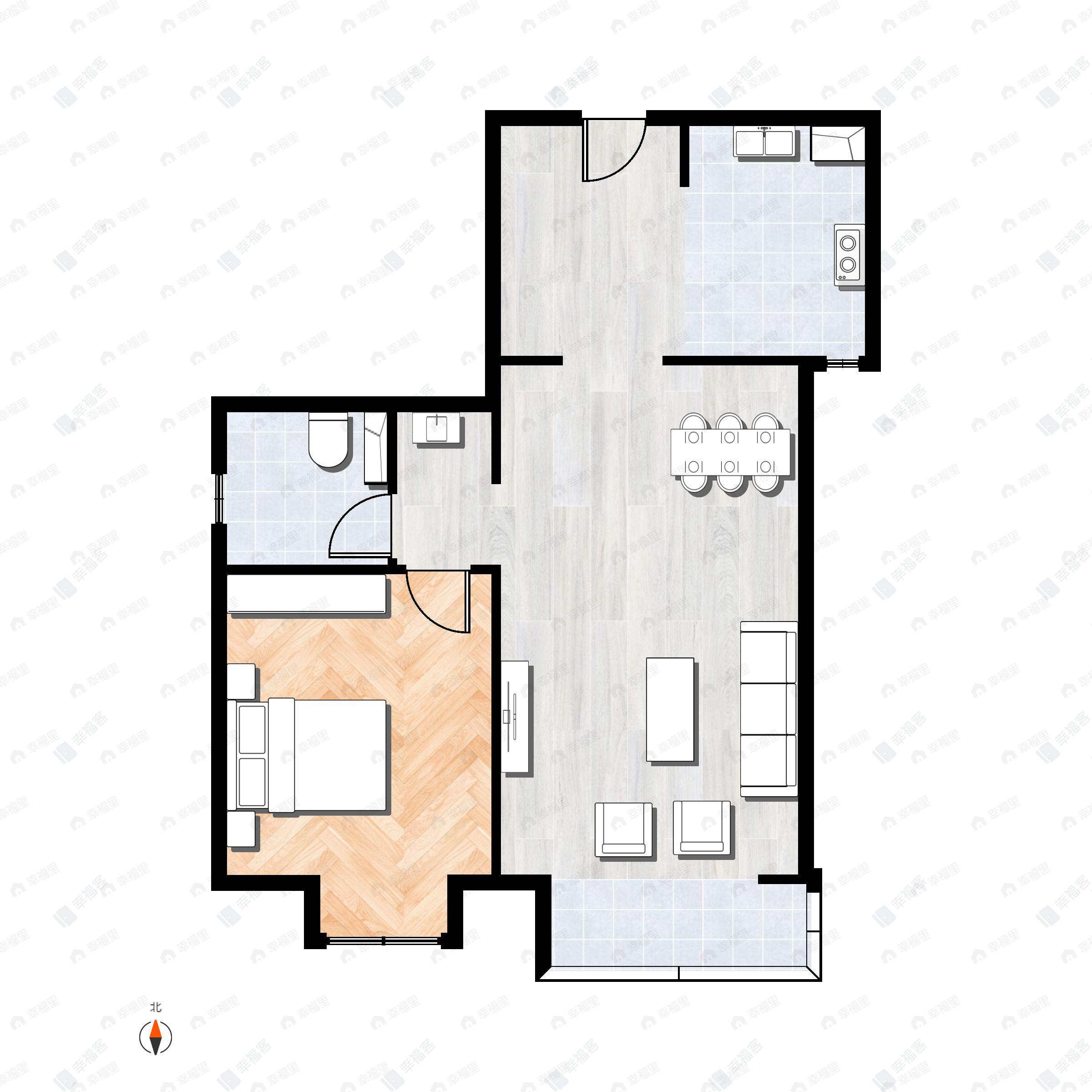 1室2厅1卫建面73平户型图