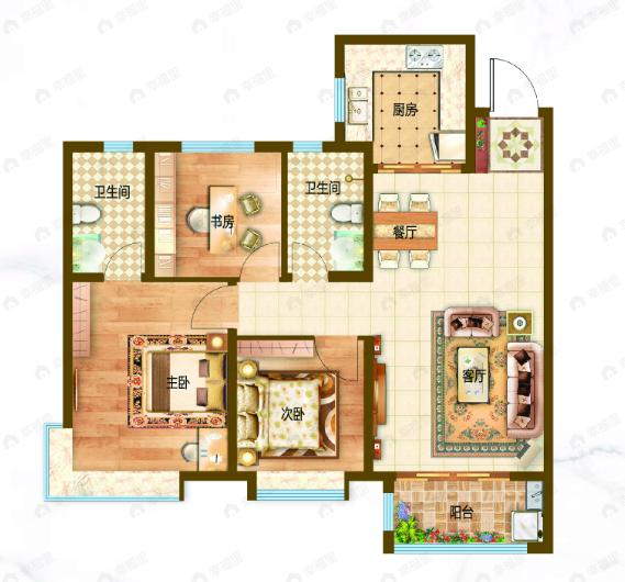 锦绣名门3室2厅2卫户型图