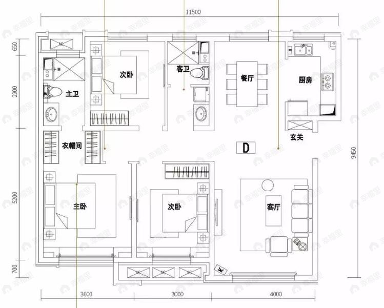 世茂云锦3室2厅2卫户型图