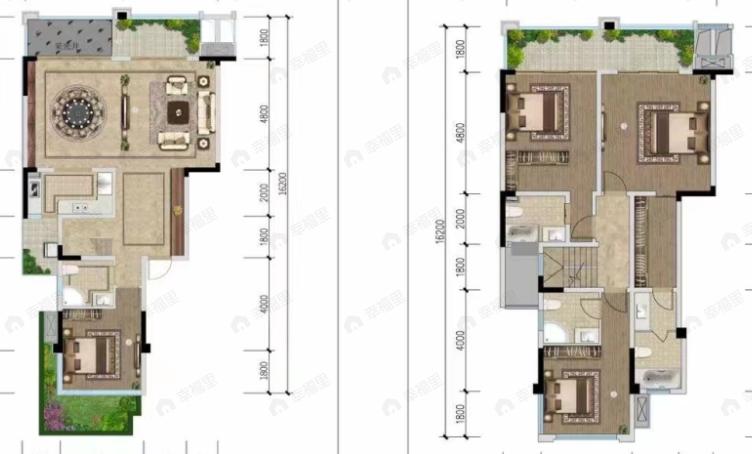 4室2厅4卫建面160平西|南户型图