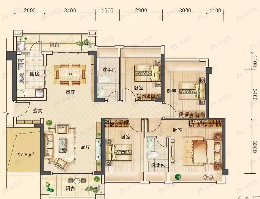 方凯天悦城4室2厅2卫户型图