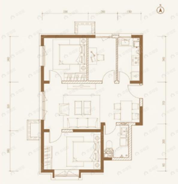 3室2厅1卫建面89平南|北户型图