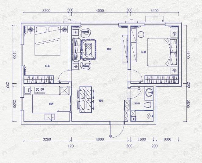 桃花苑2室2厅1卫户型图