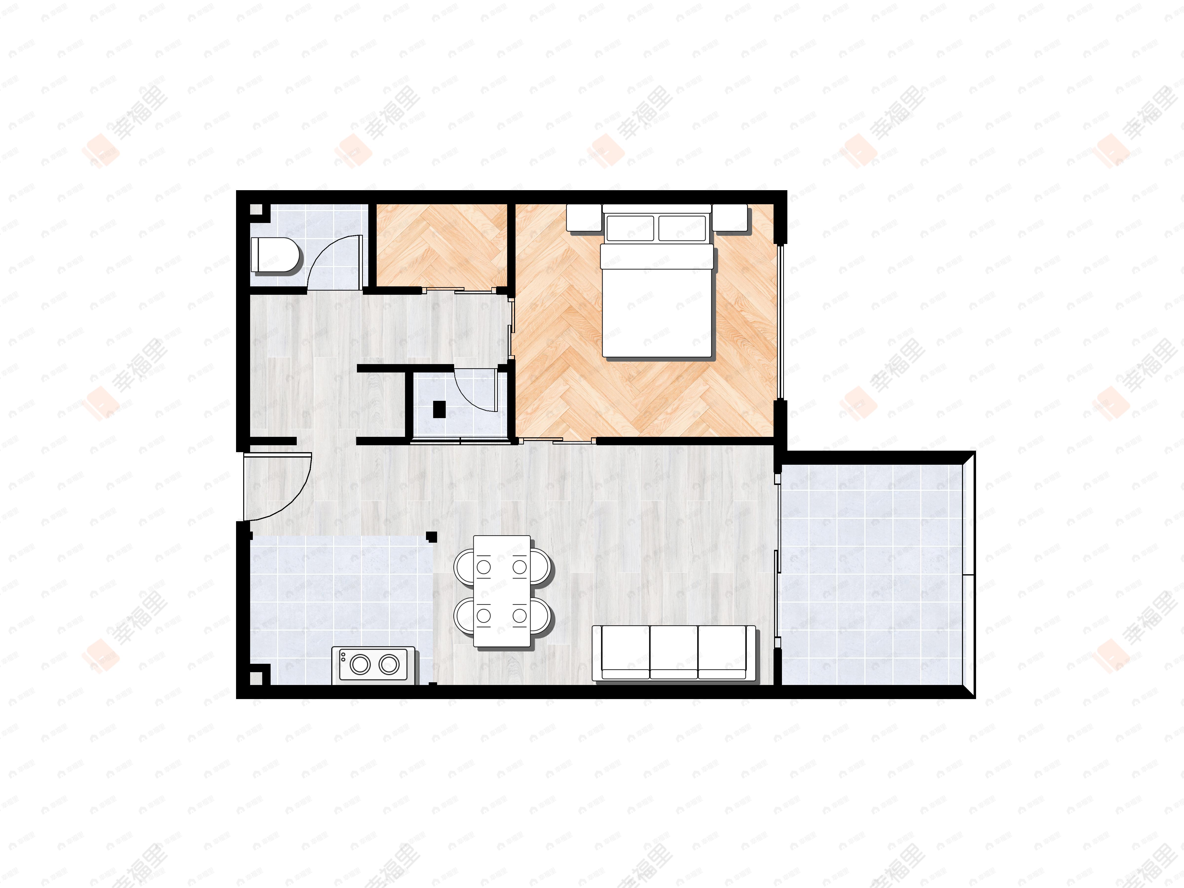 1室1厅1卫建面70m²南户型图
