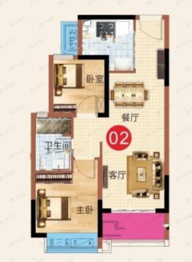 武汉恒大科技旅游城2室2厅1卫户型图