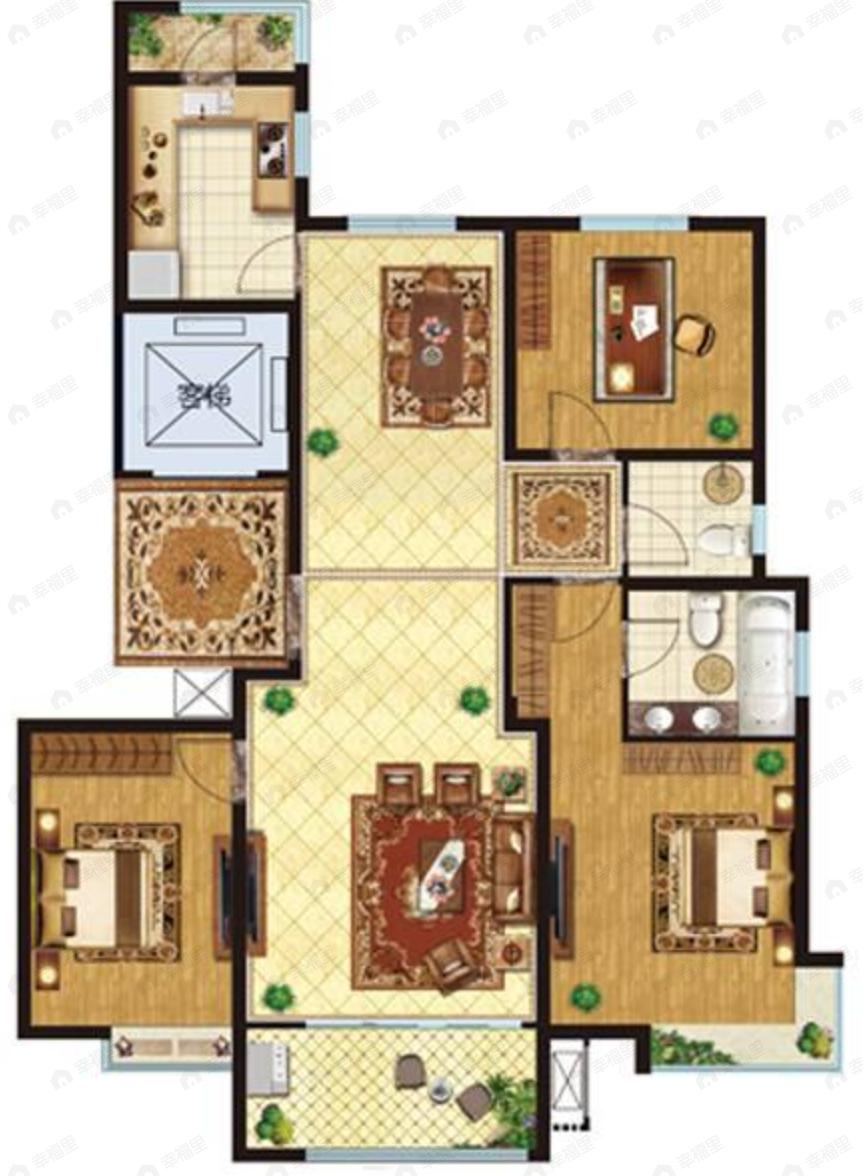 茗筑华府3室2厅2卫户型图