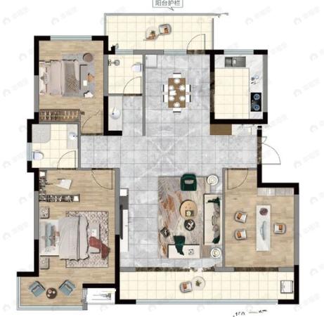龙辰九悦湾3室2厅2卫户型图