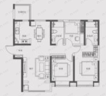 中国铁建花语津郡3室2厅2卫户型图