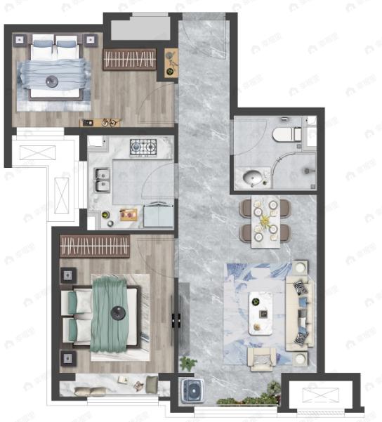 中骏云景台2室2厅1卫户型图