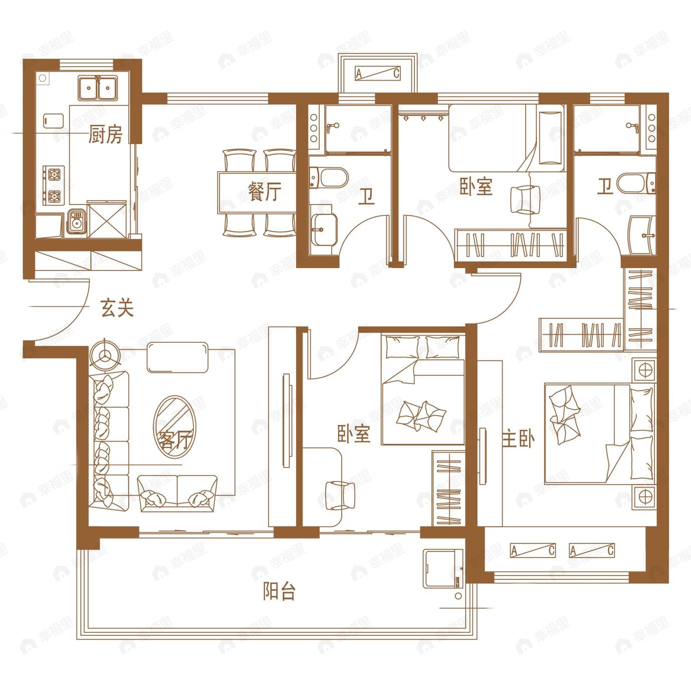 碧桂园天悦3室2厅2卫户型图