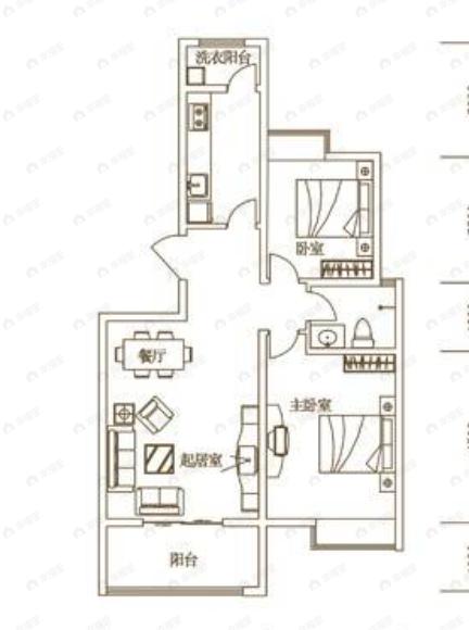 唐樾六和坊2室2厅1卫户型图