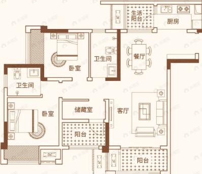北新御龙湾2室2厅2卫户型图