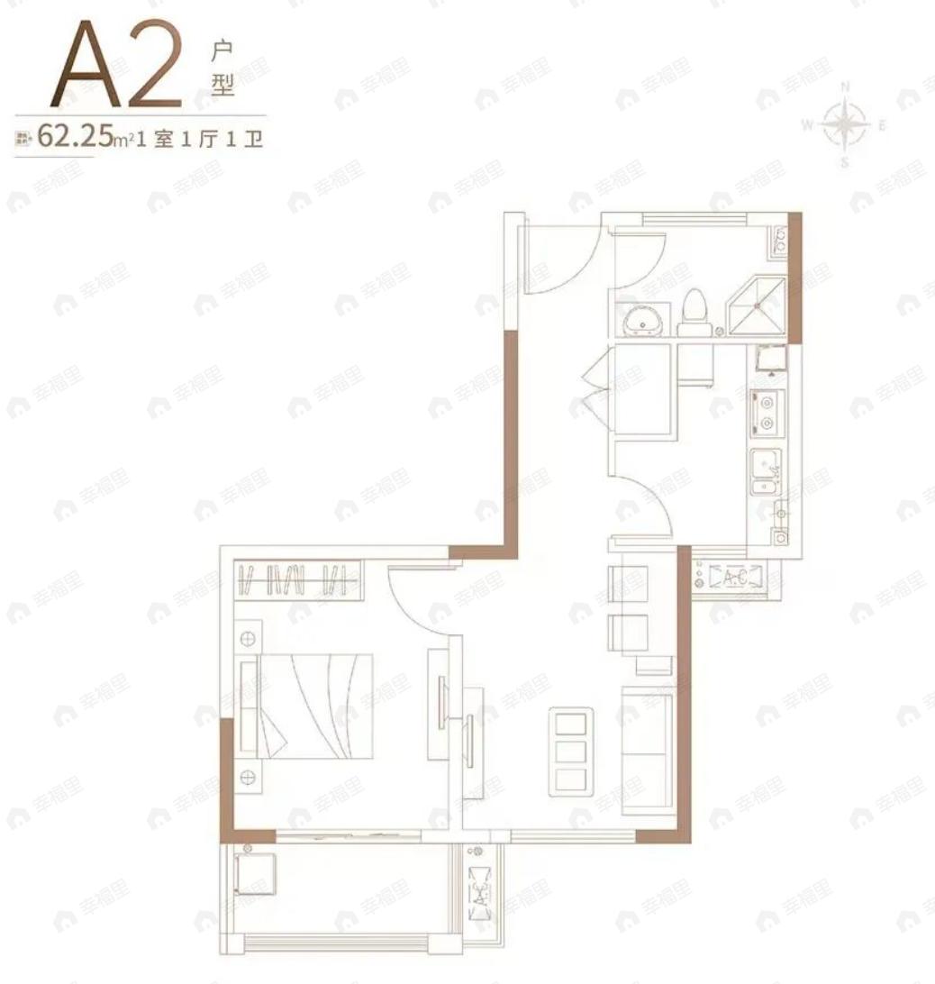 溢泽华庭二期1室1厅1卫户型图