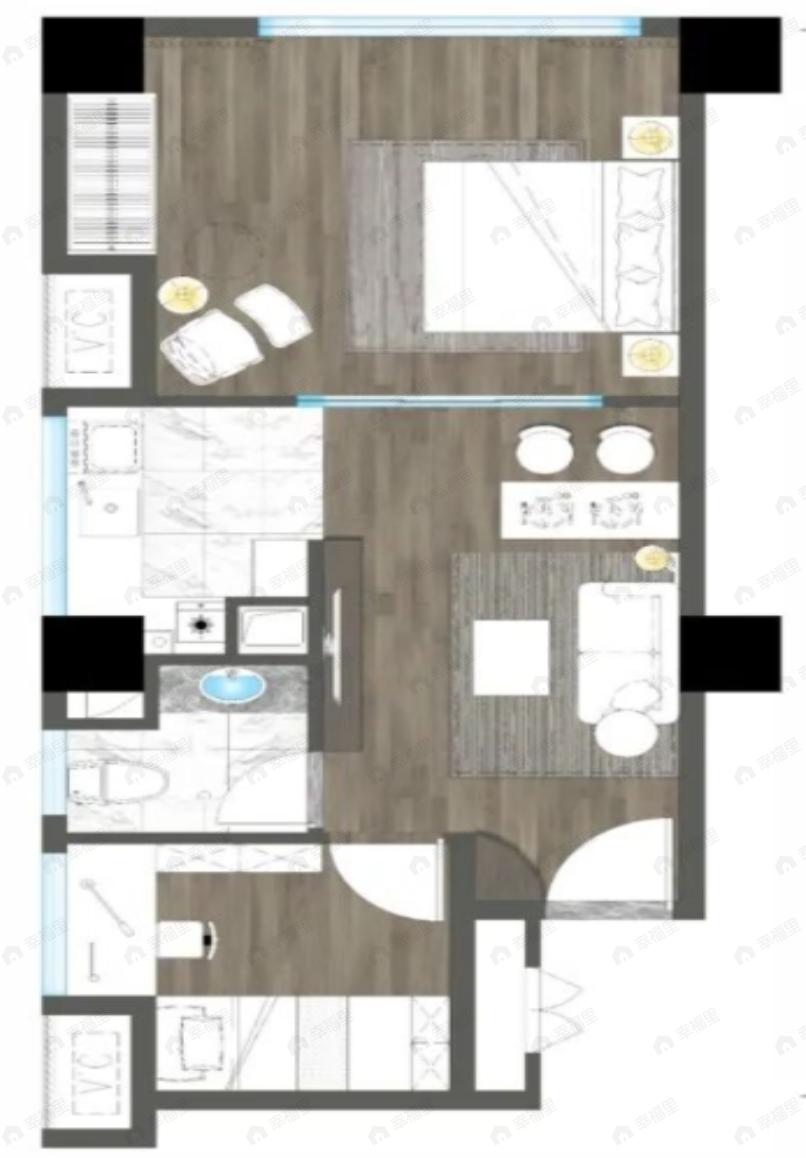 西安广成国际中心2室1厅1卫户型图
