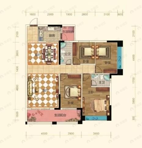 4室2厅2卫建面156平南户型图