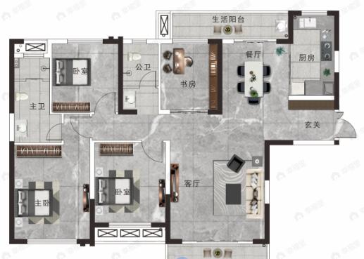4室2厅2卫建面142平南户型图