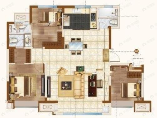 中建玖棠府3室2厅2卫户型图