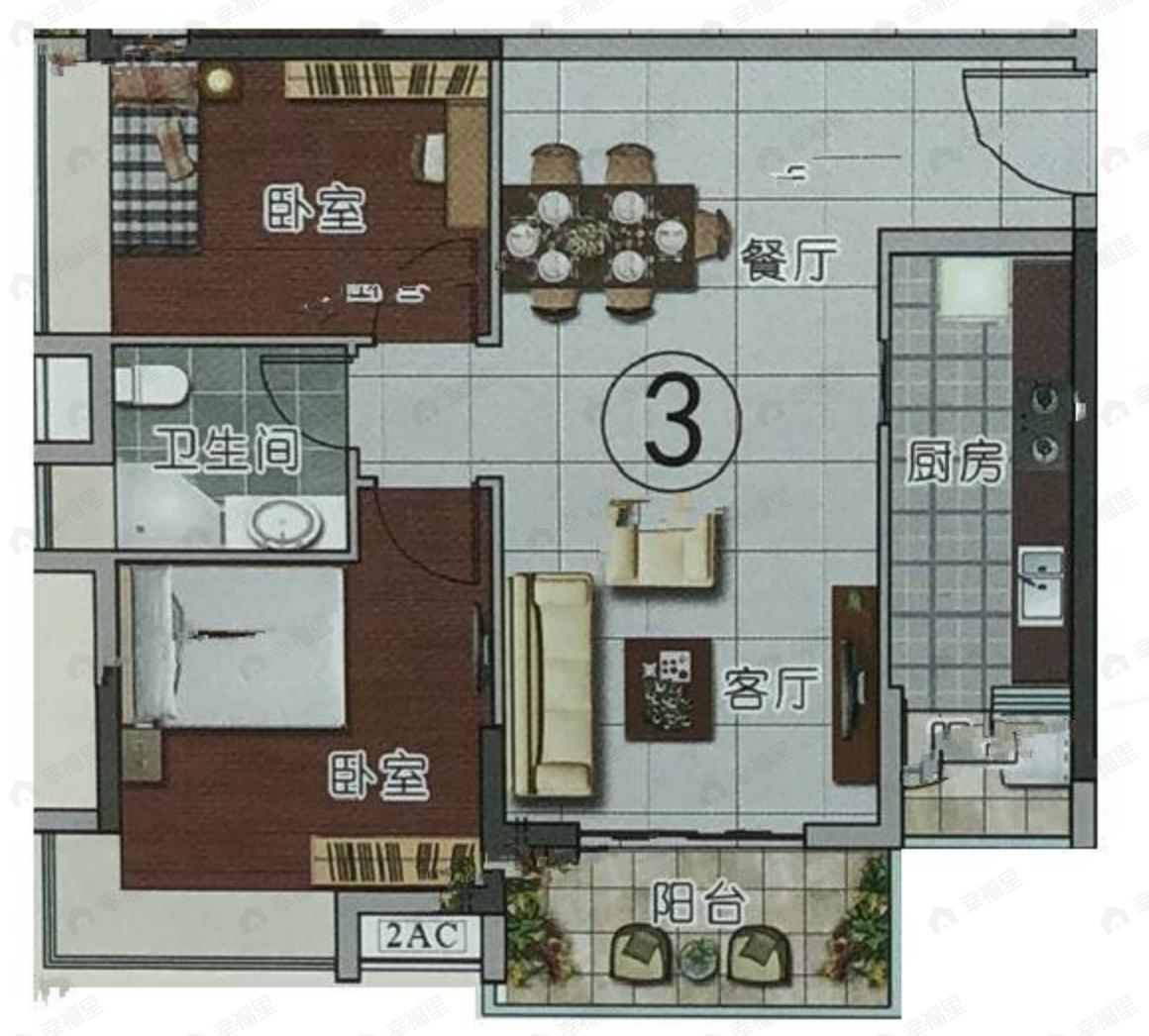 科城山庄峻森园2室2厅1卫户型图
