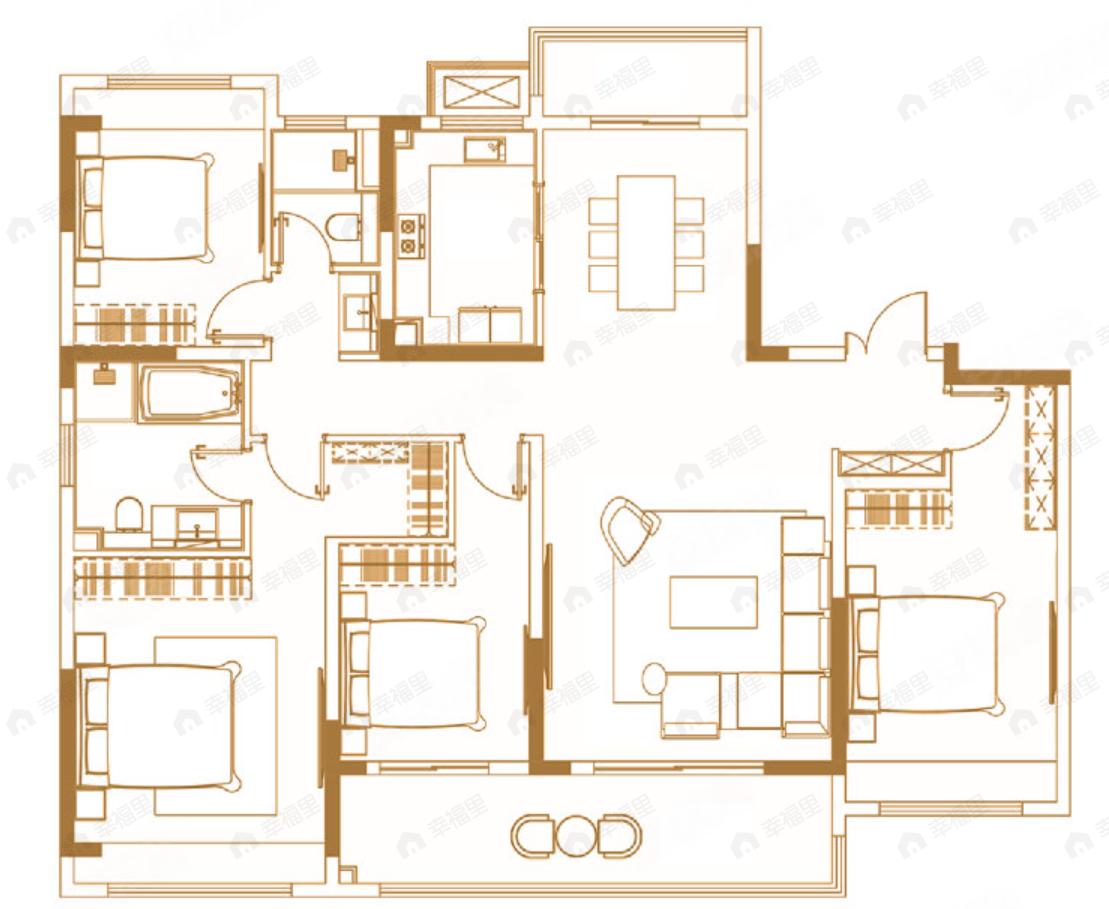 4室2厅2卫建面168平北|南户型图