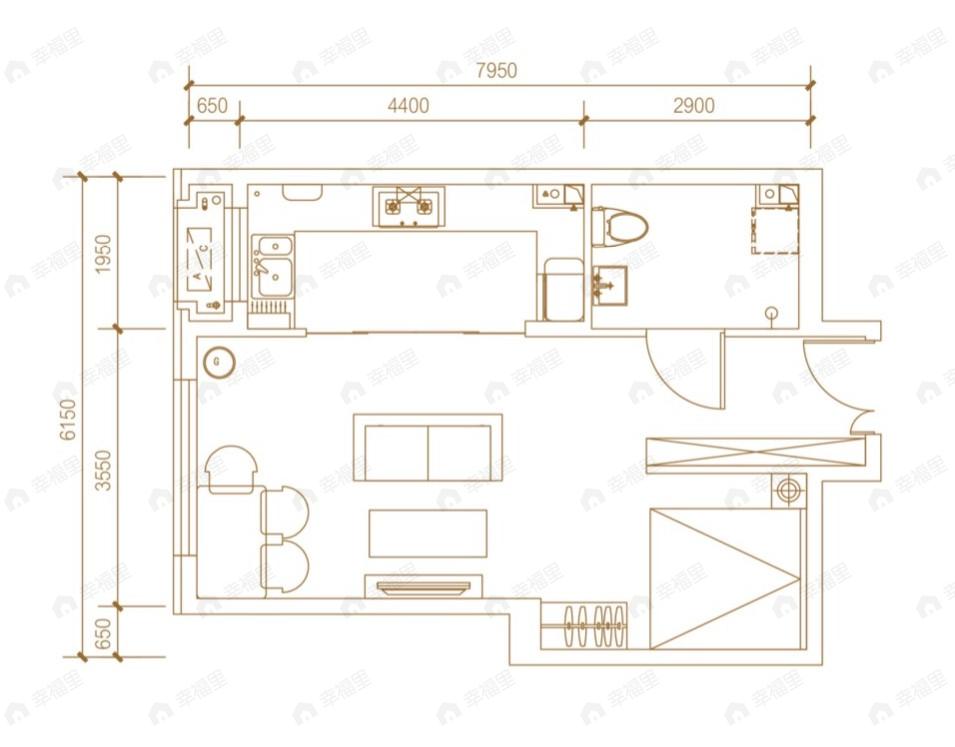 北科建水岸雁栖1室1厅1卫户型图