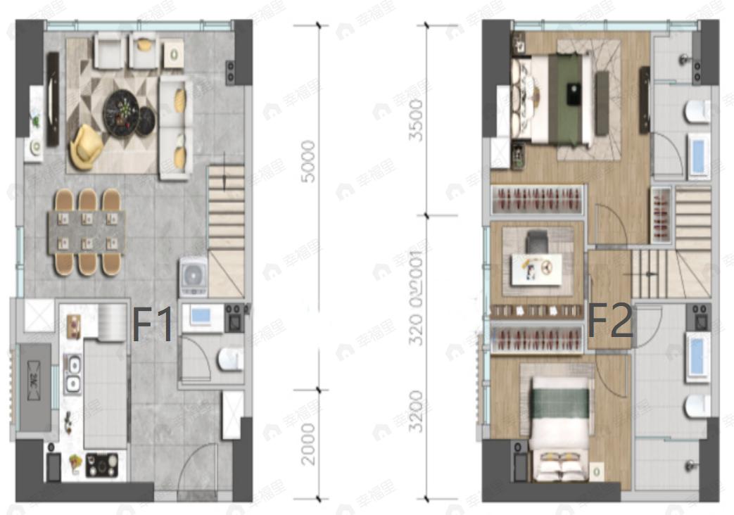 3室2厅3卫建面74平北|南户型图