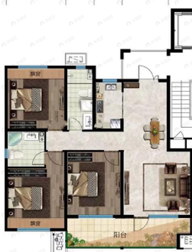 荣盛和悦名邸3室2厅2卫户型图