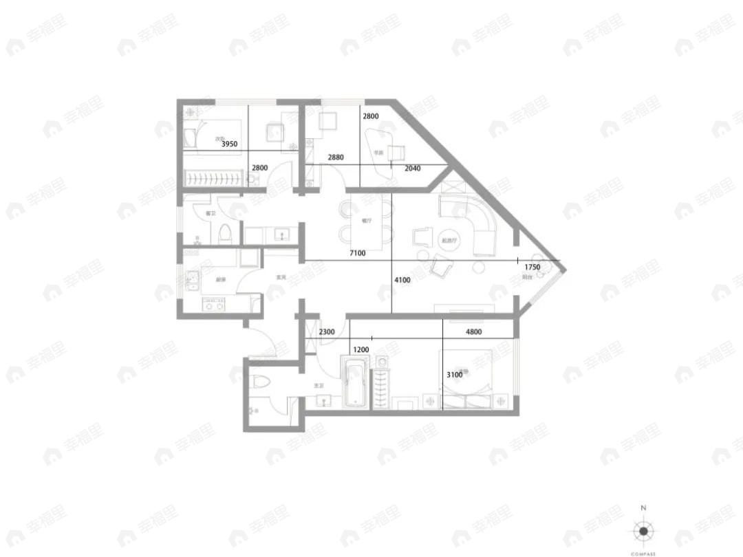 尊悦光华3室2厅2卫户型图
