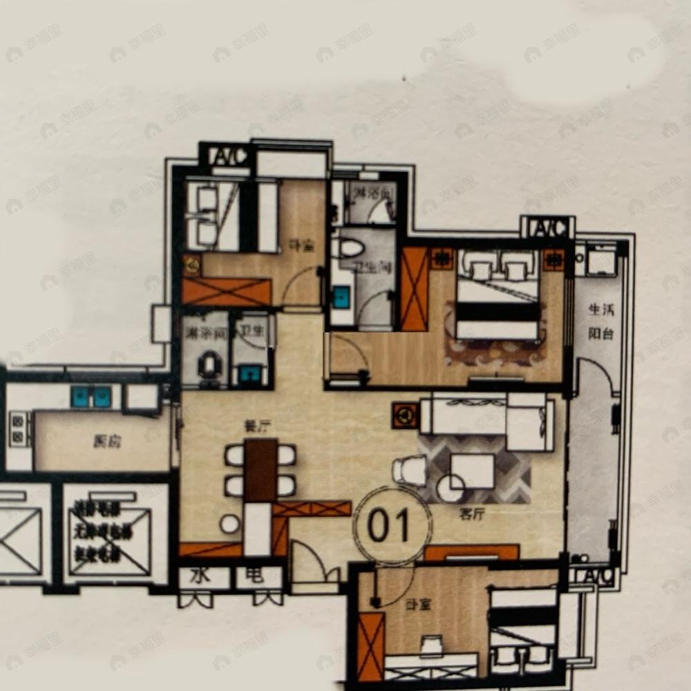 仟信广场3室2厅2卫户型图