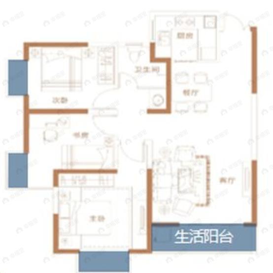 香山红叶3室2厅1卫户型图
