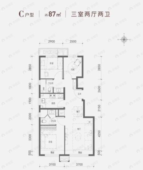 梧桐山语3室2厅2卫户型图