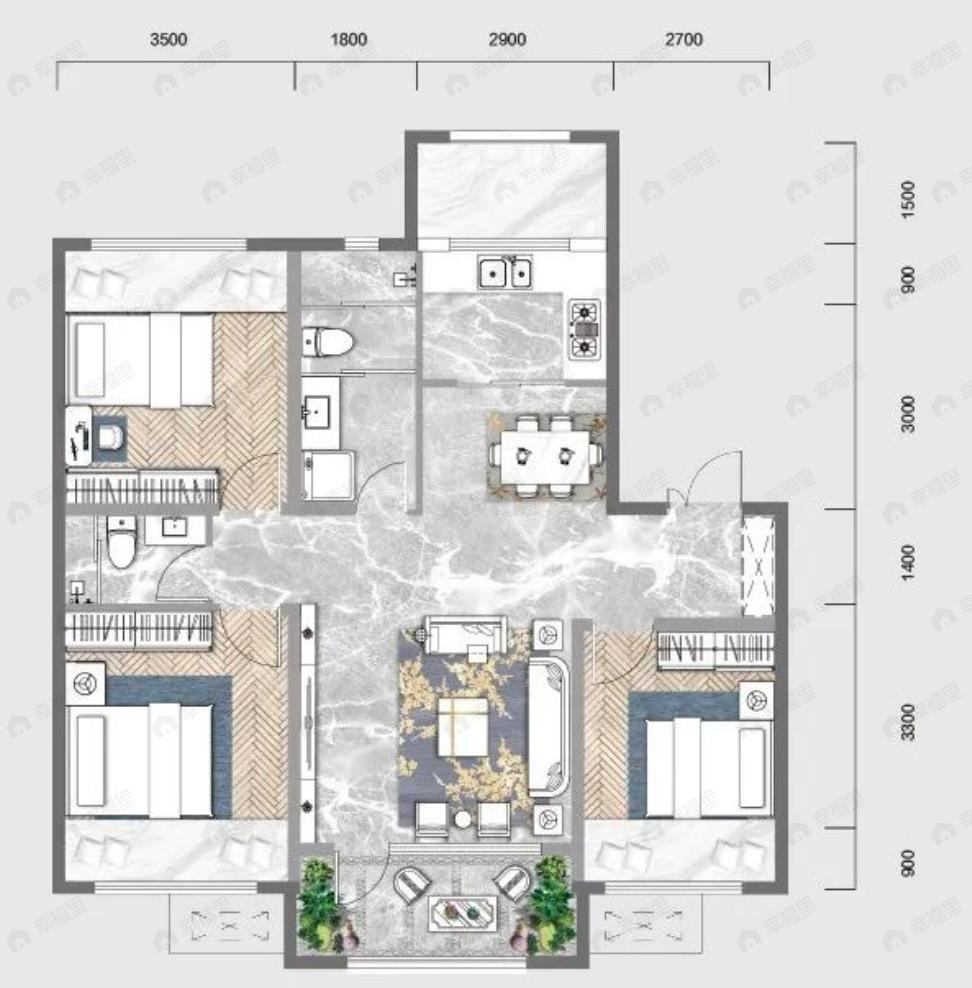 锦绣华府3室2厅2卫户型图