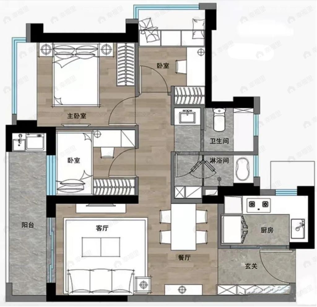 万科启城家园3室2厅1卫户型图