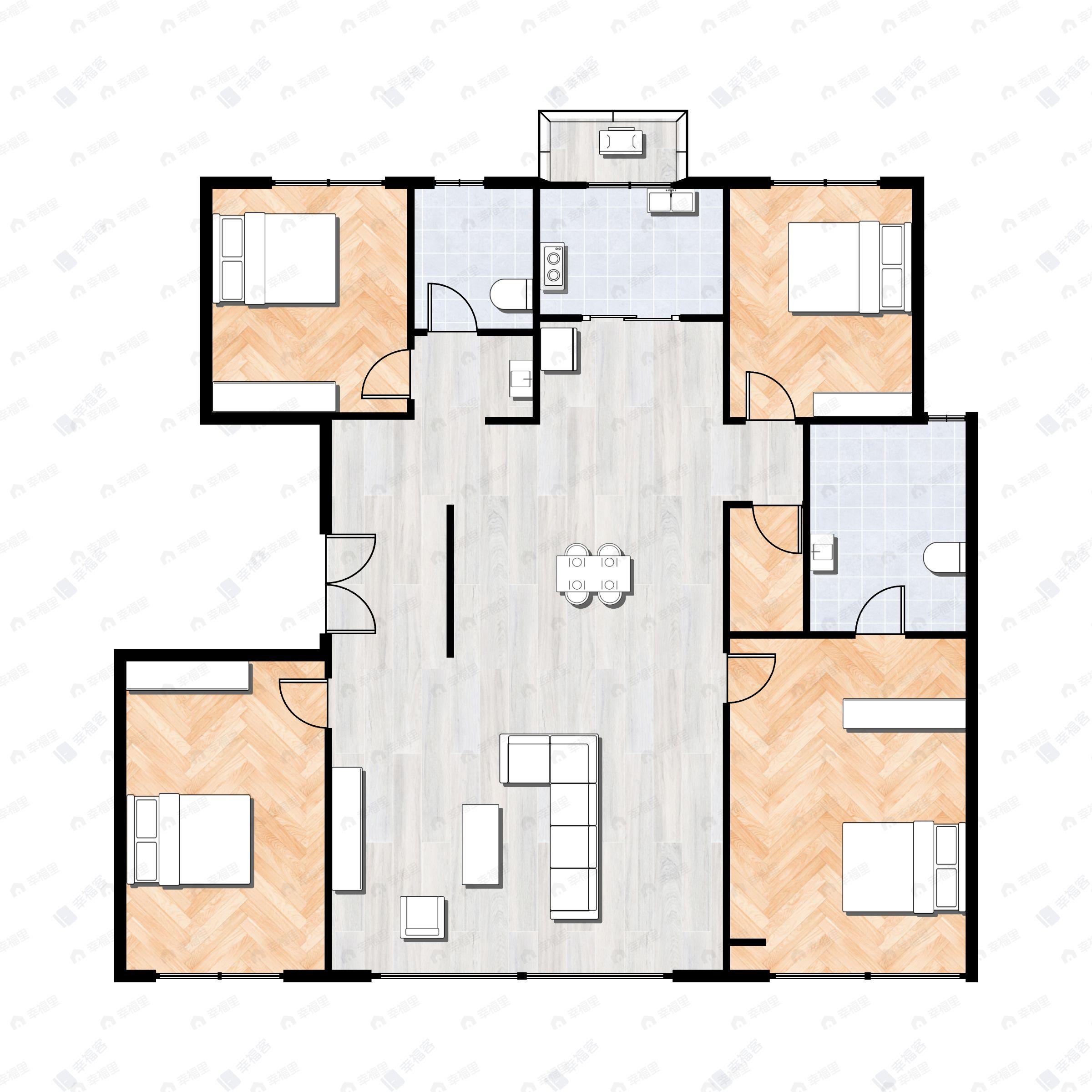 4室2厅2卫建面186平南|北户型图