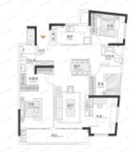 4室2厅2卫建面132平北|南户型图