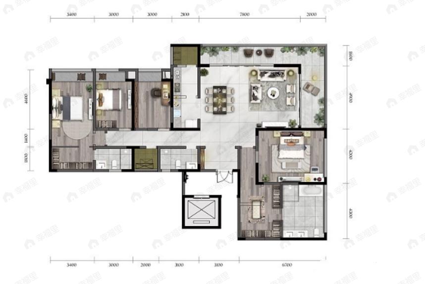 华侨城嘉陵江天4室2厅3卫户型图