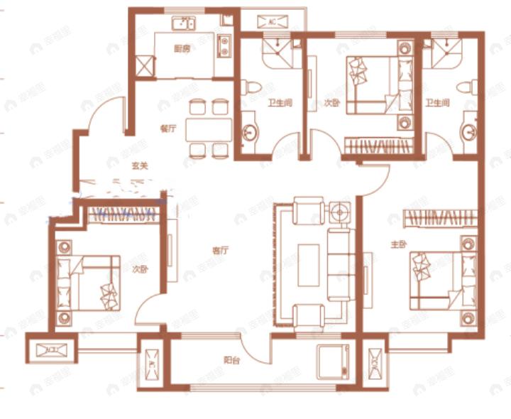东昊骏璟学府3室2厅2卫户型图