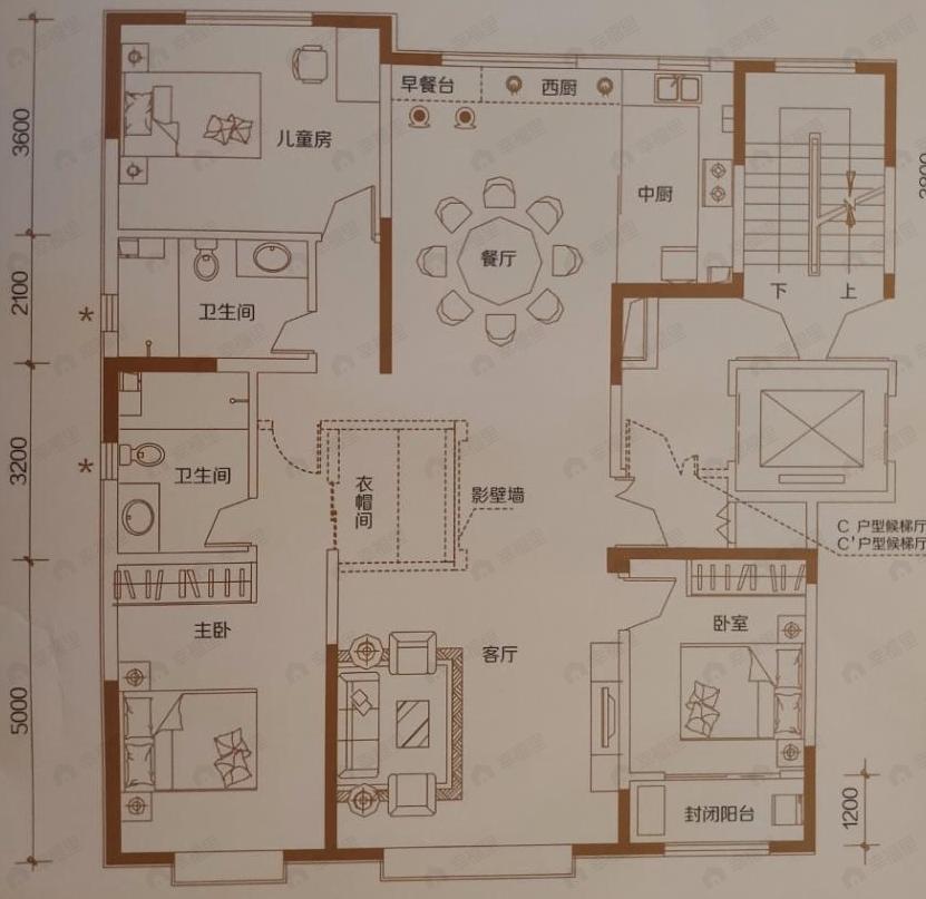 3室2厅2卫建面171平户型图