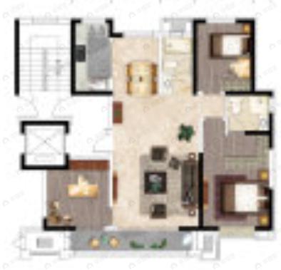 3室2厅2卫建面125m²南|北户型图