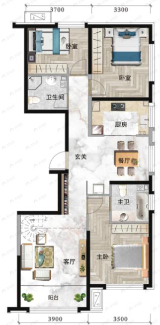正翔滨河3室2厅2卫户型图