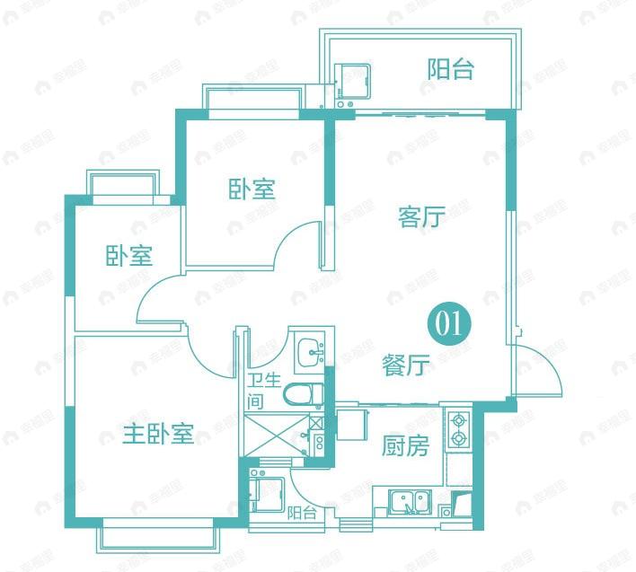 恒大山水郡3室2厅1卫户型图