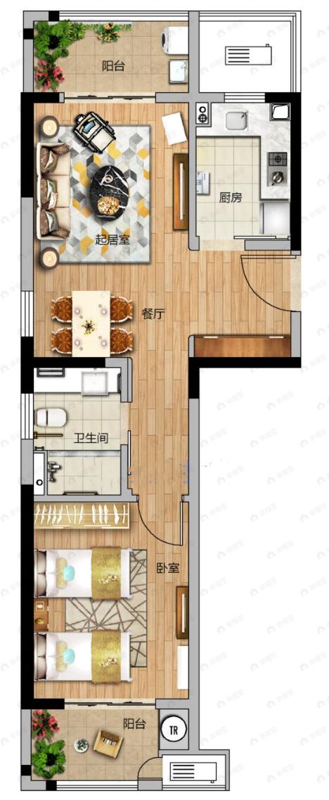 高新骊山下的院子1室2厅1卫户型图