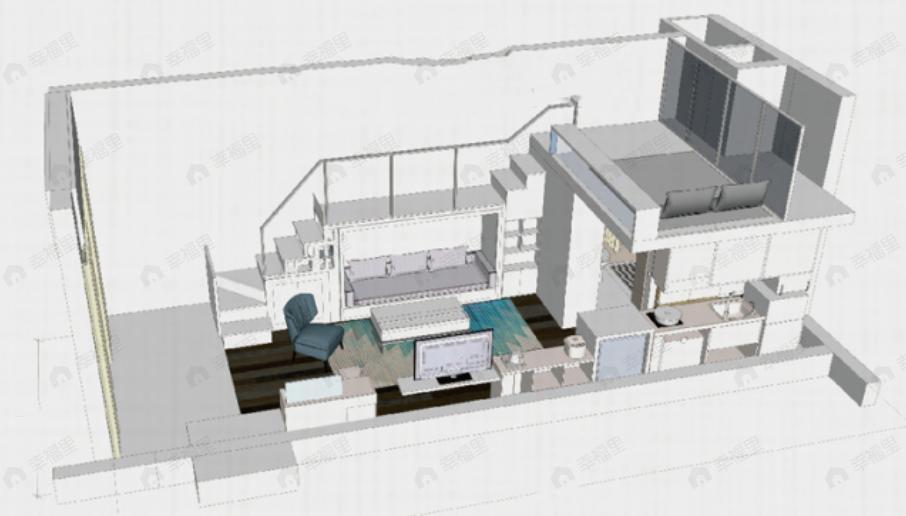 1室2厅1卫建面44平西北户型图